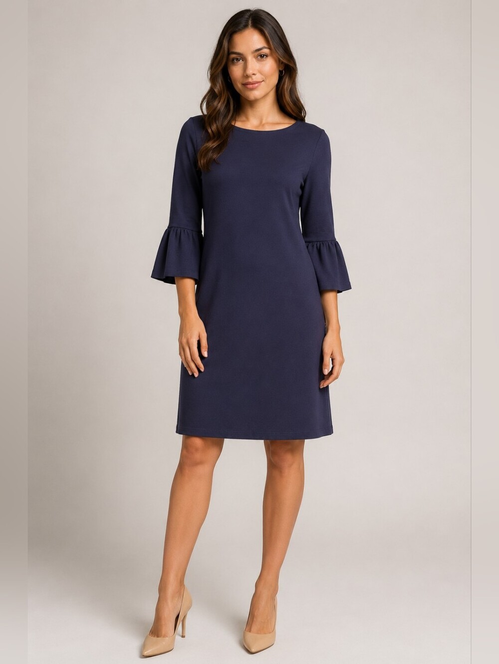 J. Crew Medium Navy Bell-Sleeve Midi Shift Dress
